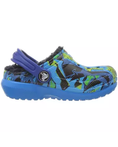 KID'S CLASSIC FUZZ LINED GRAPHIC CLOG Crocs 4A5 OCEAN NAVY 204817