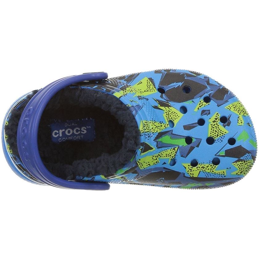 Crocs fille kids classic fuzz lined graphic clog bleu1595001_6 sur voshoes.com