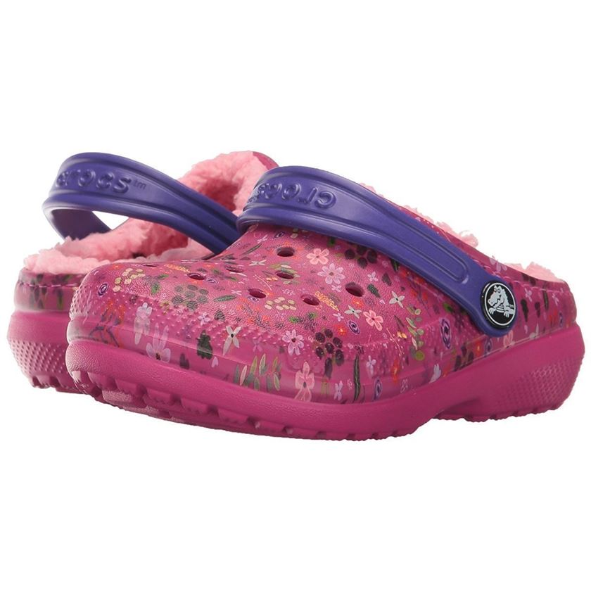 Crocs fille kids classic fuzz lined graphic clog rose1595002_3 sur voshoes.com