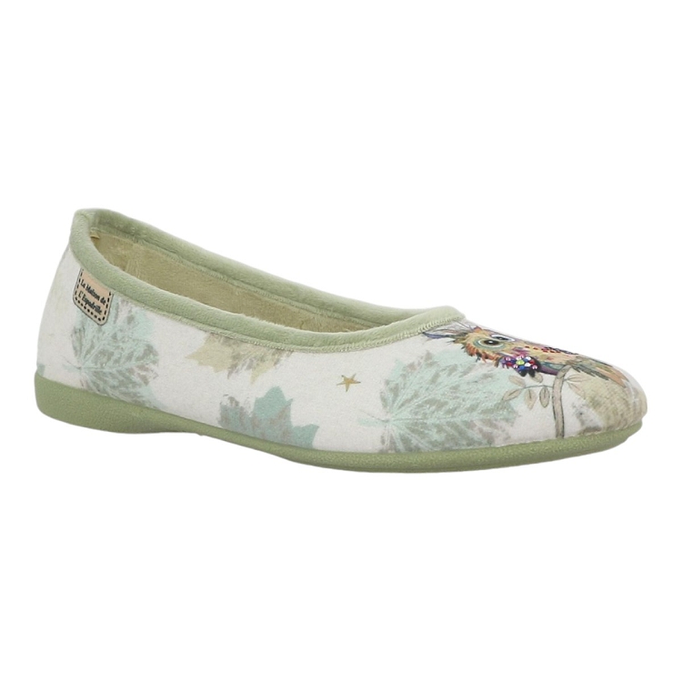 Maison de l espadrille femme ballerine hiboux vert2535001_2 sur voshoes.com