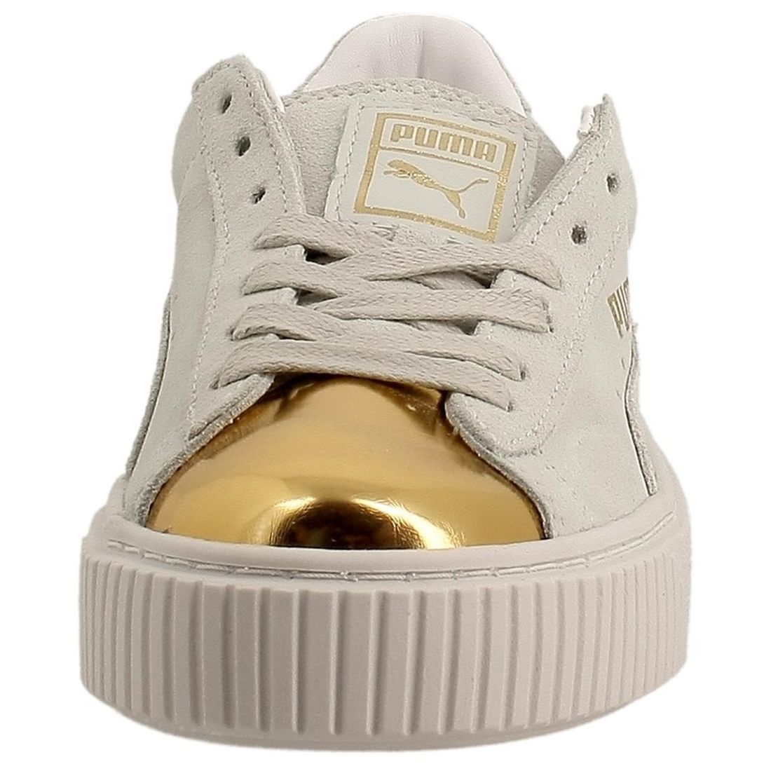 Baskets mode femme Puma suede platform gold blanc VoShoes