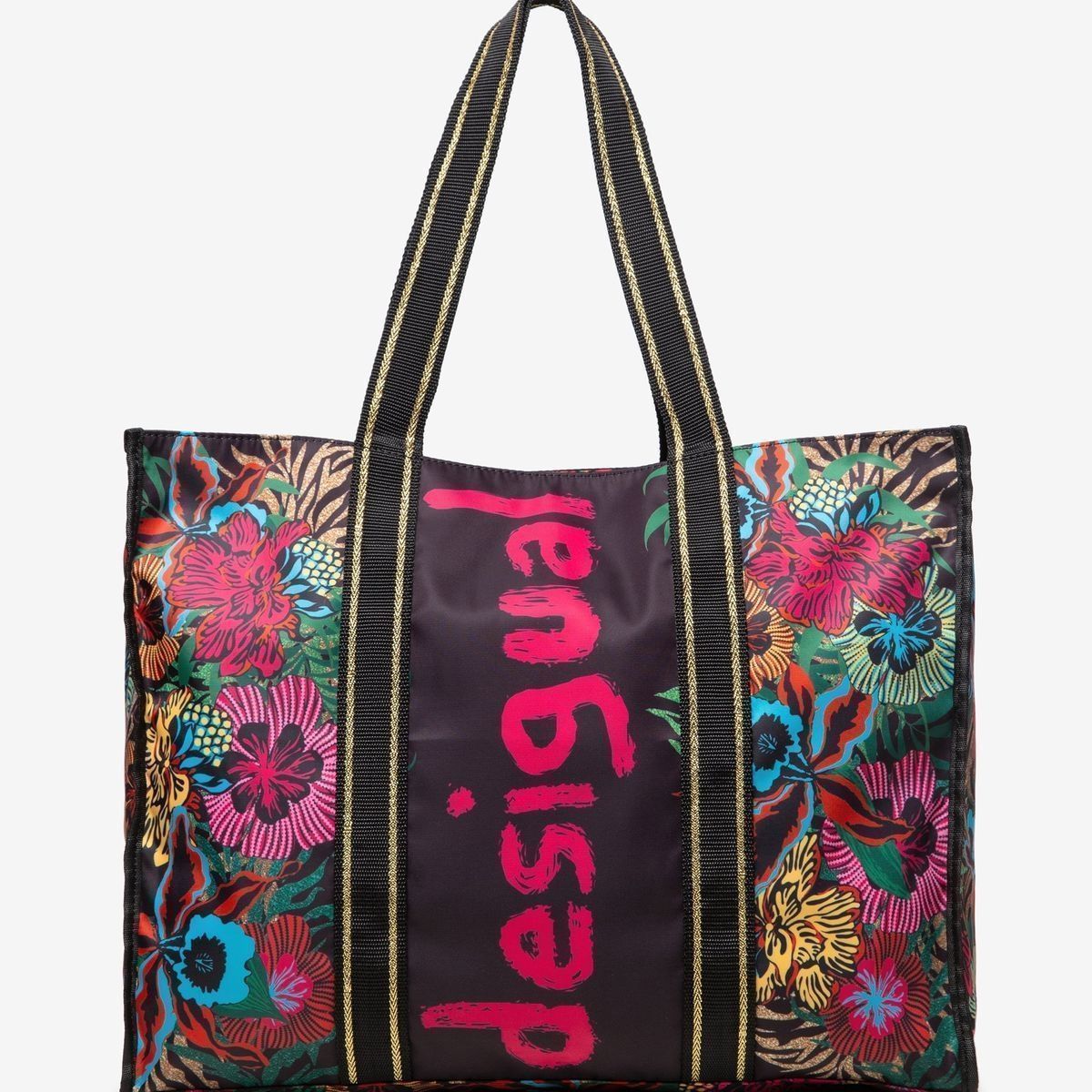 Cabas et sac shopping femme Desigual bols flower beach kohtao noir