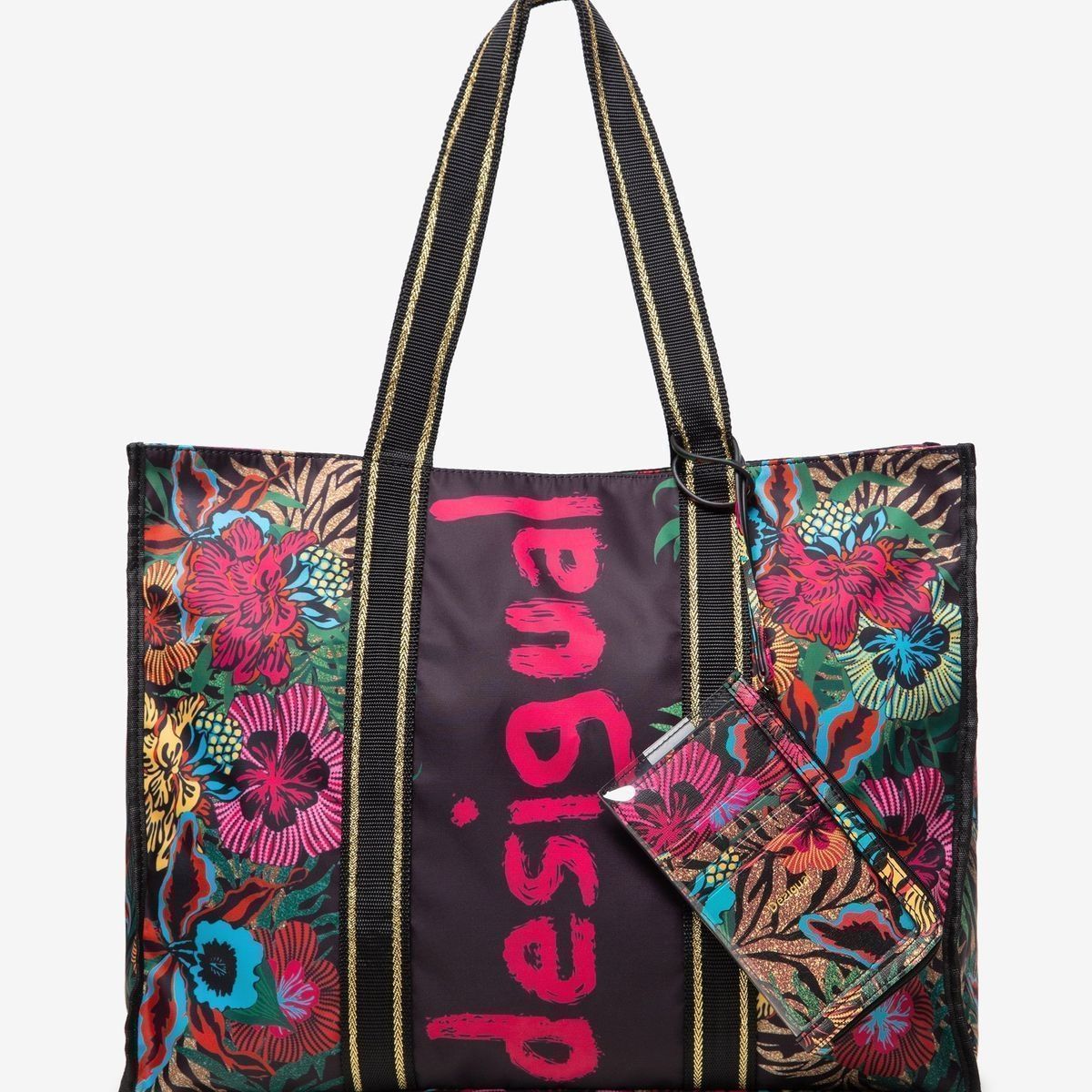 Cabas et sac shopping femme Desigual bols flower beach kohtao noir VoShoes